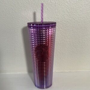 Starbucks 2021 Purple & Pink Grid Tumbler 24oz #011122918 Iridescent NWT